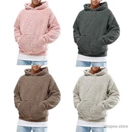 Men's Hoodies Sweatshirts Mens Winter Warm Hooded Pullover Solid Colour Fluffy Wool Long Sleeve Pocket Velvet Casual Sweater Casual Street Mens Wear