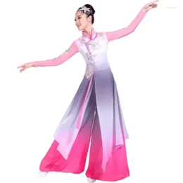 Stage Wear Women' Classical Dance Elegant Chinese Style Ethnic Umbrella Fan Yangko Embroidered Stand Collar Performance Clothes