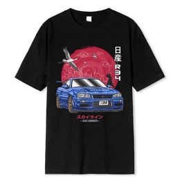 Men's T-Shirts Cotton Initial D T Shirt Men Women Harajuku Aesthetic Oversize T-Shirt Funny JDM LEGEND Car Tshirt Nissan Skyline R34 Tee Shirt