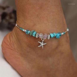 Bohemian Starfish Beads Stone Anklets for Women BOHO Silver Colour Chain Bracelet on Leg Beach Ankle Jewellery 2019 NEW Gifts1192b