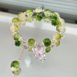 Strand Exquisite Gradient Green Burst Beads Beaded Bracelet For Women Sweet Butterfly Tassel Trendy Friendship Jewellery Gifts