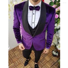 Men's Suits Gothic Purple Blazer Black Waistcoat Vest 3 Piece Shawl Lapel Single Breasted Prom Full Set Luxury Male Clothing 2024