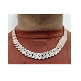13mm 20 Inches New Designed Hip Hop Iced Out Cuban Chain Necklace Vvs Clarity Moissanite Diamond Mens Cuban at Factory Price