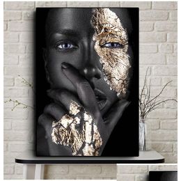 Paintings Wall Canvas Paintings And Prints Scandinavian Arts Picture For Living Room African Art Black Gold Woman Oil Painting On Cuad Dhxip