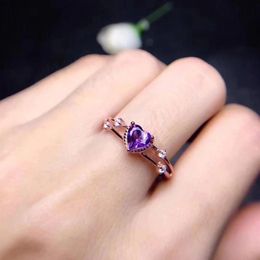 Cluster Rings Natural Amethyst Ring For Women Purple Crystal Heart Shape 14k Rose Gold Jewellery Diamond Engagement Anniversary Gift2718