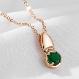 Pendant Necklaces Wbmqda Round Emerald Stone And Necklace For Women 585 Rose Gold Colour Daily High Quality Zircon Neck Chain Jewellery