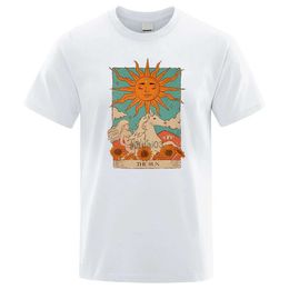 Men's T-Shirts Tarot Card Art The Sun Creativity Print T-Shirt Man Loose Oversize T-Shirt Summer Casual Tops Fashion Casual Cotton Tee Clothes