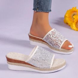 Slippers 2024 Spring Summer Large Size Casual Zapatos Para Mujeres Thick Bottom Sandals Mesh Breathable Open-toe Wedges Pantuflas