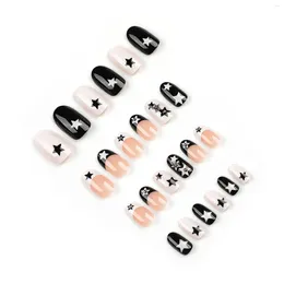 False Nails Black White Fake With Star Printed Sweet & Charming Reusable For Shopping Travelling Dating