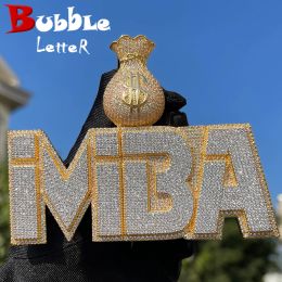 Necklaces Bubble Letter Customised Pendant Personalised Name Plate Necklace for Men Two Tone Money Bag Bail Prong Setting Hip Hop Jewellery
