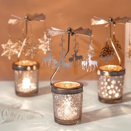 Romantic Valentine's Day Gift Rotating AngelRoseXmas Snowflake Candlestick Candle Tea Lamp Holder for Home Party Decoration 240125