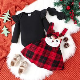Clothing Sets Ma&baby 0-18M Christmas Born Infant Baby Girl Clothes Long Sleeve Ruffle Romper Plaid Deer Skirt Outfit Xmas Costume D05