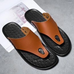 Slippers 2024 Summer Flip-Flops For Men Beach Brown Sandals Comfortable Shoes Non-Slip Bathroom Slides