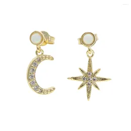 Dangle Earrings Gold Color White Fire Opal Clear Cz Moon Star Drop Earring Classic Fashion Women Jewelry