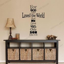 Wall Stickers John 316 Cross Decal - Christian Sticker Decor God So Loved Bible Verse Quotes For Bedroom CX2201169o