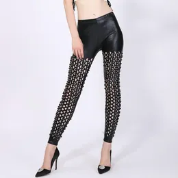 Women's Pants Shiny Women Metallic Skinny With Elastic Waist For Stage Performance Disco Party Costume Clubwear