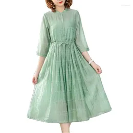 Party Dresses 2024 Spring Summer Seven-point Sleeves Cotton Linen Dress Fashion Vintage Loose Women's Clothing B213