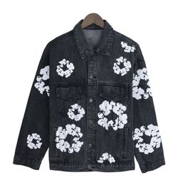 Men's Designer Jackets Fashion Denim Coat High Street Black Blue Casual Hip Hop Jacket for Male Kapok Printing Cotton Wreath Printing Denim Jacket 228