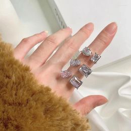 Cluster Rings Shining U S925 Silver Pear High Carbon Daimond Open Ring For Women Fine Jewelry Anniversary