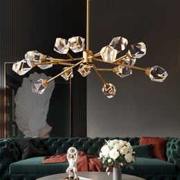 Contemporary Metal Brass Chandelier Lighting LED Nordic Lustre Cristal Pendente Deco Indoor Hanging Lamp for Living Room175m