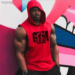 Men's Tank Tops Gym Hooded Tank Top Men Summer Fitness Clothing Bodybuilding Hoody Vest Mens Sports Fashion Cotton Sleeveless T Shirts Plus Size YQ240131