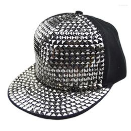 Ball Caps Men's Bboy Hip Hop Flat Baseball Cap Sequin Bling Snapback Hat Black Gold Silver Blue