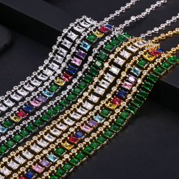 Necklaces jANKELLY Popular AAA Cubic Zirconia Baguette Pulling Chain Necklace for Women Adjustable Length Trendy Geometric JEWELRYS