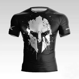 Men's T-Shirts 3D Print Warrior Helmet Workout T-Shirt Funny Gym Shirts High Quality Milk Fiber Mens Short Sleeves Muscle Man Tough Guy Tshirt