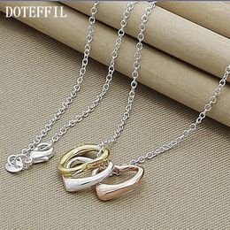 Pendants DOTEFFIL 925 Sterling Silver 18 Inch Chain Rose Gold Tricolor Heart Pendant Necklace For Women Wedding Engagement Jewelry