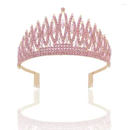 Hair Clips Baroque Sparkling Pink Crystal Bridal Tiaras Gold Color Rhinestone Pageant Crowns With Combs Headbands Wedding Accessories