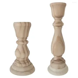 Candle Holders Unfinished Wooden Pillar Holder Vintage Style Carved Candlestick Stand