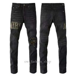 Amirs Designer Mens Jeans Purple Jeans High Street Hole Star Patch Men's Womens Amirs Star Embroidery Panel Trousers Stretch Slim-fit Trousers Pants 554 310