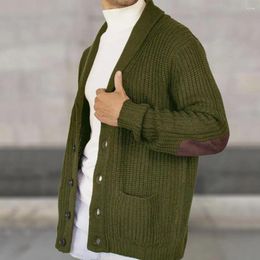 Men's Sweaters Faux Suede Spliced Arm Cardigan Thick Warm Knitted Lapel Coat With Patchwork For Winter Men