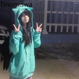 Women's Hoodies Tinomiswa Korean Chic Casual Women Hooded Long Sleeve Pockets Sweatshirts Female Solid Colour Sweet Fashion Ladies Tops