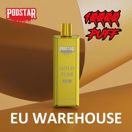 Europe Warehouse DHL Free Shipping Original Podstar Gold Tube 10k Puffs 18 ML Disposable Vape Mesh Coil 2% 5% strength 650 mAh Battery Type C Rechargeable Mixed Flavors