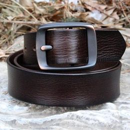 Belts Men's Premium Solid Thick Full Grain Leather Belt Vintage Black Pin Buckle Casual Fashion Design Jeans Work Business 37mm