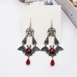 Dangle Earrings Vintage Red Vampire Bat Pendant Drop Gothic Victorian Jewelry