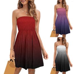 Party Dresses Women's Summer Strapless Mini Gradient Smocked Casual Beach Tube Top Dress Cover Ups For Swimwear Bandeau Sundress
