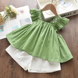 Clothing Sets Toddler Kids Baby Girls Floral Green Blouse T-shirt Pants Summer 2PCS Suit Clothes 2 To 8 Years Outfits