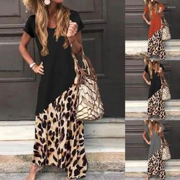 Party Dresses Wish Ladies Casual Short Sleeve Leopard Print Loose Patchwork Extra Long Dress