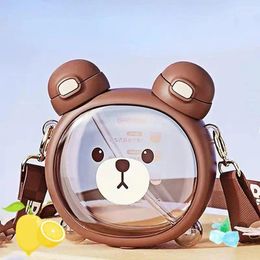 Water Bottles Cute Bear Kettle Straw Bottle 750ML Summer Plastic Drinking Cup Leak-Proof Kawaii Children For School