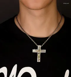 Pendant Necklaces Hip Hop Style Inlaid With Zircon Unique Rose Gold Color Cross Necklace Men's Niche Personality Trend Hip-hop