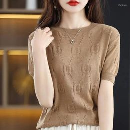 Women's Sweaters 2024 Spring And Summer Short-sleeved Women O-neck Slim Wool Cotton Blend Pullover Vest T-shirt Knitted Base Sweater