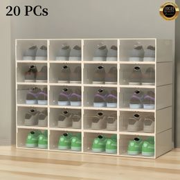 20Pcs Shoes Storage Transparent Shoe Organiser System Stackable Plastic Sneaker Display Case Storage Box Shoe Rack 240130