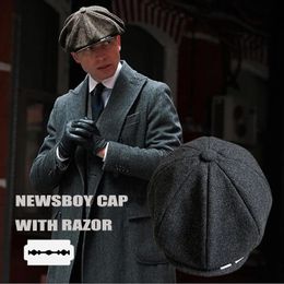 Vintage Mens sboy Cap With Blades y Blinder Men Berets Classic Woollen Octagonal Caps Casual Gatsby Flat Hat NZ297 240126