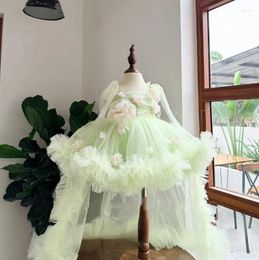 Girl Dresses Princess 3d Applique Flower For Wedding Tulle Birthday Party Outfit Toddler Ball Gown Christmas Beauty Pageant Wear