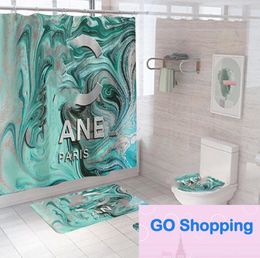 Top Printed Shower Curtain Floor Mat Three-Piece Combination Bathroom Mat Set Waterproof and Moisture-Proof