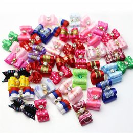 50 PC Lot Handmade Pearl Dog Hair Bows Ribbon Grooming Bows Pet Hair Accessories289Y