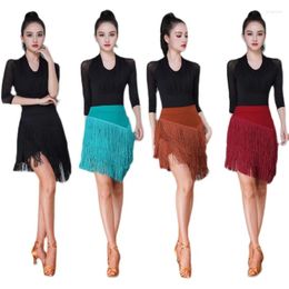 Stage Wear Latin Dance Skirt Practise Costume Female Adult Half Tassel Women Competition Performance Clothes