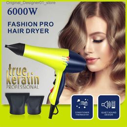 Hair Dryers 6000W Professional Hair Dryer Anion Blowdryer for Salon High Speed Strong Wind 4 Gear Low Noise Lightweight Blower with 2 Nozzle Q240131
